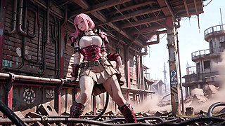 Pink-Haired Mech Warrior! The Cold Beauty of the Wasteland. Red and white armor hiding secrets?