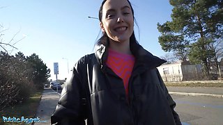 Spanish cutie with small tits seduces public agent for a hot fuck & pussy pounding