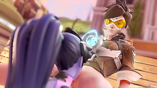 Widowmaker gets intimate with Tracer, making sultry eye contact while pleasuring her