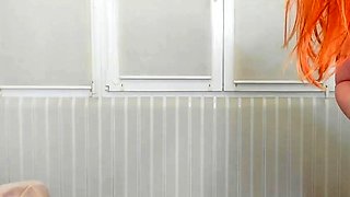 Sexy amateur redhead teen double dildo action