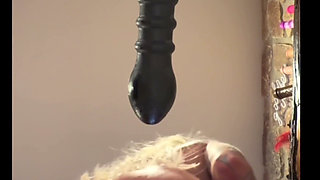4K Carlie Vixen Home Alone Red Dress Striptease & Black Dildo Fuck Machine Orgasms