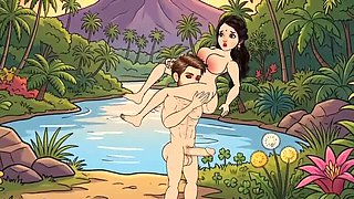 Man fucks woman with big cock in forest, she is very happy