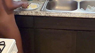 In the Kitchen Cooking and Preparing Food Booty Naked!