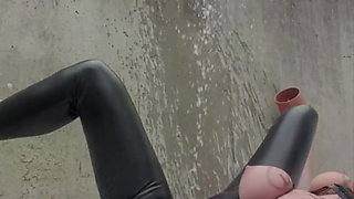 MILF Squirt to Wall in Bondage Dress