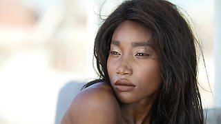 Confident ebony teen shows her dark cunt
