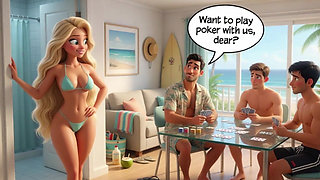 Married Blonde's Beach Tease Becomes Wild House Game with Husband and Young Men