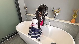 Chinese Girl In School Costume Tied In Diferent Positions