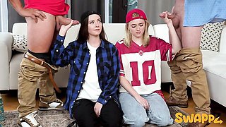 Two girls Jesse Pony and Serena Hill swap their horny daddies