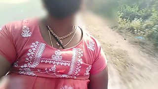 Indian teen with big natural tits rides bike nude in public place - risky outdoor show