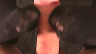 Messy Footjob in Pantyhose