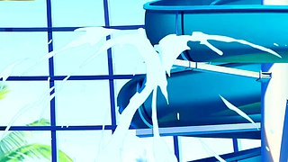Hentai step beauty sits deep for fast bare bounce on bench