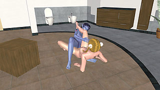 Animated 3D Lesbian Porn - Young Woman and Blue Elf Woman Rubbing Pussies on Floor