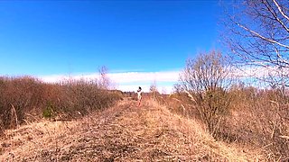 Naked Blonde Russian Teen Walks on the Farm