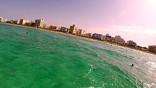 Beautiful Brunette Big Boobs Rides Fake Cock