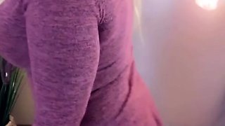 Non stop blonde with big boobs cock jerks off on the bed