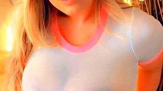 Cute blonde with big boobs solo