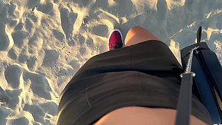 Hot Bitch Pee on Public Sand Beach