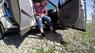 Peeing in Front of a Car, on the Side of the Road