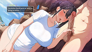 Hentai Game - Summer Clover - The Dedicated Office Lady Gets Lewd on the Beach - Handjob and Deepthroat