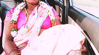 Indian Car Sex Pink Saree Bhabi Try to Fucking with Boy Friend. Telugu Firty Talks.