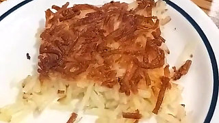 Stepmom and I eating breakfast