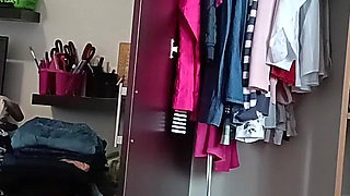 Amateur Woman Has Fun Trying on Clothes and Cutting Them