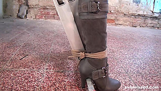 Anouk Tied to Ladder Tit-grabbed Nipple-clamped