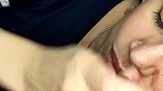 Quickie! Blowjob on the Couch and Cum Mouthful