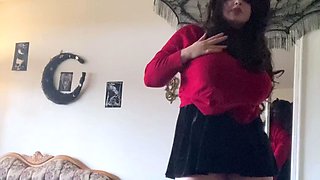 Busty babe playing with her big boobs