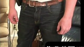 MenWorkinXXX.com - Fur covered fellow masturbates his yam-sized beef whistle and shoots immense geysers of spunk