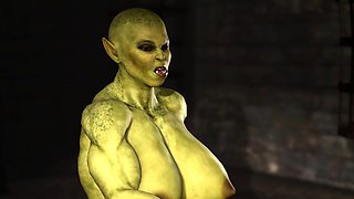 Young busty bitch gets fucked roughly by a green monster