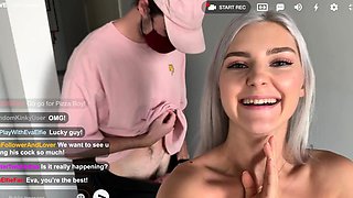 Pizza guy fucks oiled pussy during the live stream on