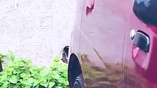 Stranger Car Tyre Squirt, Road Side Pussy Finger and Squirt and Ass Spank