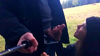 Risky Outdoor Blowjob. We were walking in the park. I saw a