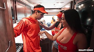Crazy College GFs: Horny Cheerleaders Traveling Fan Fuck Fest with Brunette Emerald Loves - Threesome Orgy