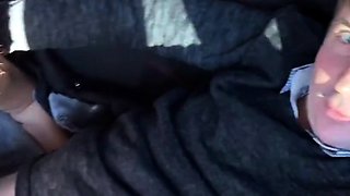Fur-coated stepmom gives stepson a blowjob in the car