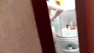 Mature MILF with Big Natural Tits Shower Sex - Brunette Stepmom Asks Step Son for Towel Close Up Pussy & Ass