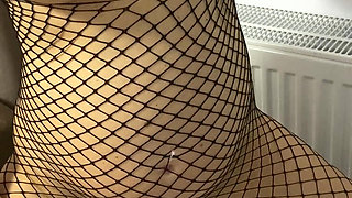Pregnant in Fishnets Suit with Big Boobs Humping Couch to Orgasm