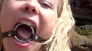Gagged on the Beach Dripping and Drooling Down My Swimsuit