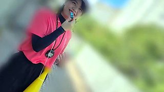 Asian honeys outdoor handjob