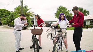 Jessae's juicy peach gets devoured in a wild four-way