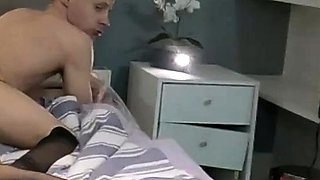 Big tit shemale jerks her long cock