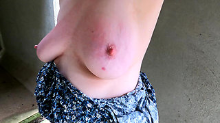 Beating Her Nipples on Construction Site