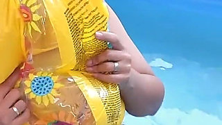 Play and Tease Yellow Beachball at Pool Party - Bunny Looner