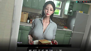 Japanese Stepmom Showing Big Boobs Cleavage While She Cooking In Kitchen