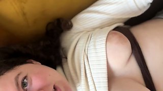 Brunette amateur babe strips off and masturbates