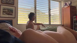 Red Panties Off Hairy Cougar Fucks Older Man Close Up