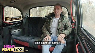 blonde in leather jacket lingerie gives handjob in Fake Taxi