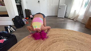 Rolling in Circles Wearing Jean Shorts Barefoot Petite Bimbo