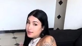 Sexy latina Trans loves stripping away her see through